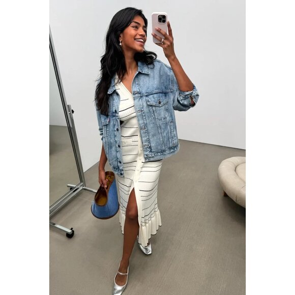 Sandro Striped Ruffled Wrap V-neck Knitted Long Dress Size 4 - Picture 2 of 12